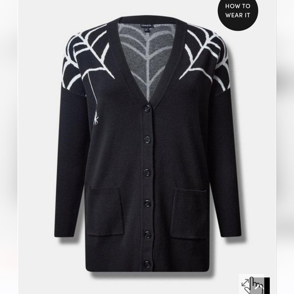 🆕️🕸🕷 2X BLACK SPIDER & WEB LUXE COZY BOYFRIEND CARDIGAN🕷🕸 - Picture 4 of 5